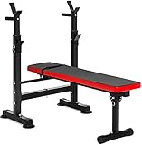 BalanceFrom Adjustable Folding Multifunctional Workout Station Adjustable Olympic Workout Bench with Squat Rack, Black/Red