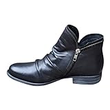Fullwei Cowboy Booties for Women,Women Vintage V Cut Cowgirl Combat Ankle Boot Ladies Casual Western Low Heels Zipper Motorcycle Riding Boot Walking Shoe (Black, 8)