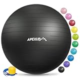 APEXUP Yoga Ball Exercise Ball, Anti Slip Stability Ball Chair, Heavy Duty Large Gym Ball for Fitness, Balance, Core Workout and Physical Therapy (L (23'~26') 65cm, Black)