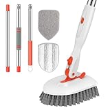 SetSail Floor Scrub Brush, 3-In-1 Tile Tub Floor Scrubber with 52-inch Adjustable Long Handle Shower Cleaner Brush and 3 Detachable Replacement Brush Heads for Cleaning Bathroom Kitchen Walls Tub Tile