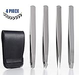 HXL Tweezers Set 4-Piece Professional Stainless Steel Tweezers- Best Precision Tweezers for Facial & Ingrown Hairs, Splinter & Hair Daily Beauty Tool No Chemical Free (Silver)