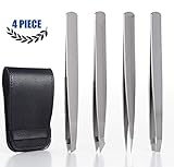 HXL Tweezers Set 4-Piece Professional Stainless Steel Tweezers- Best Precision Tweezers for Facial & Ingrown Hairs, Splinter & Hair Daily Beauty Tool No Chemical Free (Silver)