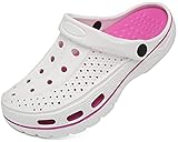 ChayChax Men's and Women's Arch Support Clogs Garden Shoes Slip-on Outdoor Beach Slippers with Removable Cushion Footbed, Black White, 6-7 Women/5-6 Men