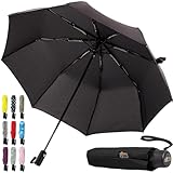 Gorilla Grip Windproof Compact Stick Umbrella for Rain, Travel One-Click Automatic Open and Close, Lightweight, Portable, Strong Reinforced Fiberglass Ribs, Easily Collapsible, Black