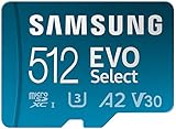 SAMSUNG EVO Select Micro SD-Memory-Card + Adapter, 512GB microSDXC 130MB/s Full HD & 4K UHD, UHS-I, U3, A2, V30, Expanded Storage for Android Smartphones, Tablets, Nintendo-Switch (MB-ME512KA/AM)