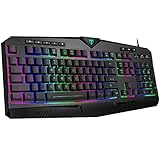 Gaming Keyboard, Dacoity Full Size Rainbow LED Backlit Quiet Computer Keyboard, Wrist Rest, 8 Multimedia Keys, 25 Keys Anti-ghosting, Office Key, Waterproof Light Up USB Wired Keyboard for PC Mac Xbox