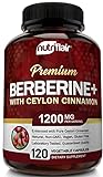 NutriFlair Premium Berberine HCL 1200mg, 120 Capsules - Plus Pure True Ceylon Cinnamon, Berberine HCI Root Supplements Pills - Supports Glucose Metabolism, Immune System, Healthy Weight Management