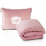 EverSnug Travel Blanket and Pillow - Premium Soft 2 in 1 Airplane Blanket with Soft Bag Pillowcase, Hand Luggage Sleeve and Backpack Clip (Light Pink)