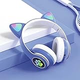 Cat Ear Headphones Bluetooth, Foldable Wireless Gaming Headset, 8~10h Play Time, Support Plug-in Cable/Card/Bluetooth Modes, Kawaii Headphones for Adults Kids
