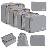 BAGAIL 8 Set Packing Cubes, Lightweight Travel Luggage Organizers with Shoe Bag, Toiletry Bag & Laundry Bag (Pewter Color)