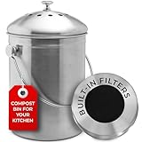 EPICA Countertop Compost Bin Kitchen | 1.3 Gallon | Odorless Composting Bin with Carbon Filters | Indoor Compost Bin with Lid | Stainless Steel Kitchen Composter for Food Scraps & Waste Recycling