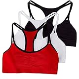 Fruit of The Loom Womens Spaghetti Strap Cotton Pull Over 3 Pack Sports Bra, Red Hot With Black/White/Black Hue, 36