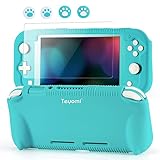 Teyomi Protective Case Compatible with Nintendo Switch Lite, Silicone Protective Cover for Nintendo Switch Lite with Tempered Glass Screen Protector, 4 Pcs Thumb Grips & 2 Game Cartridges(Light Blue)