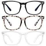 hunsquer Blue Light Blocking Glasses - Women/Men 3Pack Computer Reading Gaming Anti Eyestrain Blue Light Glasses Non Prescription (8068 3pack black+douhua+toumin)