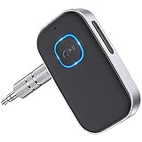 COMSOON Bluetooth 5.0 Receiver for Car, Noise Cancelling Bluetooth AUX Adapter, Bluetooth Music Receiver for Home Stereo/Wired Headphones/Hands-Free Call, 16H Battery Life - Black+Silver