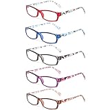 Reading Glasses 5 Pairs Fashion Ladies Readers Spring Hinge with Pattern Print Eyeglasses for Women (5 Pack Mix Color, 2.0)