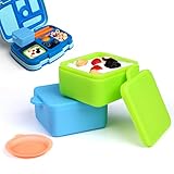 Salad Dressing Container To Go, Compatible with Bentgo Kids Lunch Box, 2x 3oz Small Containers with Lids, Premium Silicone, Easy Open Snack Containers, Dips Sauce Container for Lunch Box(Blue/Lime)