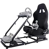 Marada Racing Simulator Cockpit Stand with Black Seat fit Logitech G25 G27 G29 G37 G920 Thrustmaster T300RS T150, Racing Wheel Stand Not Included Wheel Pedal Steering Wheel