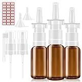 YAKESD Nasal Spray Bottle, 3 Pcs 30ML/1oz Glass Amber Refillable Fine Mist Sprayers Atomizers, Small Empty Nasal Sprayer with Oils Spray Tops, Oral/Swivel Sprayers, Funnels and Labels