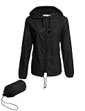 Avoogue Lightweight Raincoat Walking Jackets Women's Waterproof Windbreaker Packable Outdoor Hooded Fall Rain Jacket Black L