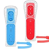 Wii Controller 2 Pack, Wii Remote Controller with Silicone Case and Wrist Strap Compatible for Wii/Wii U (Red and Blue)