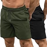 COOFANDY Men's 2 Pack Gym Workout Shorts Quick Dry Bodybuilding Weightlifting Pants Training Running Jogger with Pockets (Black/Olive Green, Medium)