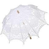 BABEYOND Lace Umbrella Parasol Vintage Wedding Bridal Umbrella for Decoration Photo Lady Costume 1920s Party (White)