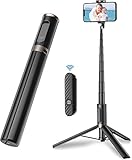 TONEOF 60' Cell Phone Selfie Stick Tripod,Smartphone Tripod Stand All-in-1 with Integrated Wireless Remote,Portable,Lightweight,Extendable Phone Tripod for 4''-7'' iPhone and Android (Black)