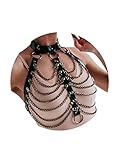 DRESBE Punk Layered Body Chains Black Leather Bra Chain Choker Bra Caged Harness Gothic Body Jewelry Accessories for Women