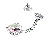 Gabry&jwl 14G Belly Button Rings 316L Stainless Steel Curved Barbell Navel Rings for Women Girls CZ Belly Rings Belly Piercing Jewelry(Equipped with Alternate Top Zircon)(AB White)