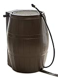 FCMP Outdoor RC4000 50-Gallon Heavy-Duty Outdoor Home Rain Catcher Barrel Water Container with Spigots and Mesh Screen, Brown