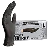 ForPro Disposable Nitrile Gloves, Chemical Resistant, Powder-Free, Latex-Free, Non-Sterile, Food Safe, 4 Mil, Black, Large, 100-Count