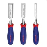 WORKPRO 3-piece Wood Chisel Set, Cr-V Construction, Bi-Material Soft Grip with Hammer End for Woodworking, Carving