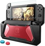 HEYSTOP Case with Screen Protector Compatible with Nintendo Switch, TPU Protective Heavy Duty Cover Case Compatible with Nintendo Switch with Shock-Absorption and Anti-Scratch (Black&Red)