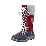 Fullwei Boots for Women,Women Platform Work Hiking Boot Combat𝒮 Booties Mid Calf Lace up Ladies Casual Western Motorcycle Riding Boot Walking Shoe (Red, 7.5)