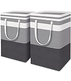 HomeHacks 2-Pack Large Laundry Basket, Waterproof, Freestanding Laundry Hamper, Collapsible Tall Clothes Hamper with Extended Handles for Clothes Toys in the Dorm and Family-(Gradient Grey, 75L)