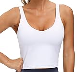 Women’s Longline Sports Bra Wirefree Padded Medium Support Yoga Bras Gym Running Workout Tank Tops (White, Medium)