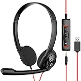 NUBWO HW02 USB Computer Headset with Clear Chat Microphone, Lightweight On-Ear Wired Headset for MS Teams, Skype, Webinars, Call Center and More (Black)