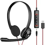 NUBWO HW02 USB Computer Headset with Clear Chat Microphone, Lightweight On-Ear Wired Headset for MS Teams, Skype, Webinars, Call Center and More (Black)