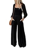 Dokotoo Loose Jumpsuits for Women Overalls Oversized Solid Color Wide Leg One Piece Long Sleeve jumpsuit Long Pant Romper with Pockets 2024 Fashion Black Large
