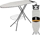 ZESTFULLIFE Ironing Board with Bottom Storage Tray, 7 Adjustable Heights with Smart Hanger, Space Saving Design, Thick Layer Pad, Ironing Board Cover with Durable Steel Legs, Easy Folding for Storage