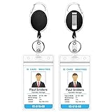 2 Pack ID Badge Holder With Clip – Badge Reels Retractable Heavy Duty – Clear Id Card Holder Retractable – Vertical Lanyard Id Holder with Carabiner Badge Reel – Badge Holders with 24 inches Pull Cord