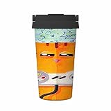 Nicokee 500ml Insulated Coffee Mug Cute Yellow Cat Playing Console Game Joystick Cartoon Sports Insulated Kettle/Water Bottle Keep it Hot or Cold with Sport/Travel/Work