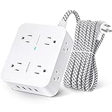 Surge Protector Power Strip - Extension Cord with 8 Widely Outlets 4 USB Ports, 3 Side Multi Plug Outlet Extender, Flat Plug, 5Ft, Wall Mount, Desk USB Charging Station for Home Office Dorm Room ETL