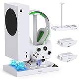 Cooling Fan with Charging Stand for Xbox Series S Console and Controller, Dual Charger Dock Accessories with 2 x 1400mAh Rechargeable Battery and Cover, Headphone Mount for Xbox Series S