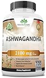 Organic Ashwagandha 2,100 mg - 100 Vegan Capsules Pure Organic Ashwagandha Powder and Root Extract - Stress Relief, Mood Enhancer