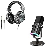 FIFINE XLR/USB Microphone and Studio Monitor Headphones, Computer Recording Mic with Mute Button, RGB, Over Ear Wired Headset for YouTube Podcasting Streaming Gaming (AM8+H8)