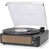 Vinyl Record Player with Speaker Vintage Turntable for Vinyl Records, Belt-Driven Turntable Support 3-Speed, Wireless Playback, Headphone, AUX-in, RCA Line LP Vinyl Players for Sound Enjoyment Black