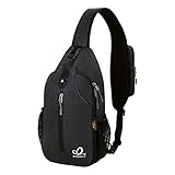 WATERFLY Crossbody Sling Backpack Sling Bag Travel Hiking Chest Bag Daypack (Black)