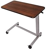 Vaunn Adjustable Overbed Bedside Table With Wheels (Hospital and Home Use), Walnut Brown